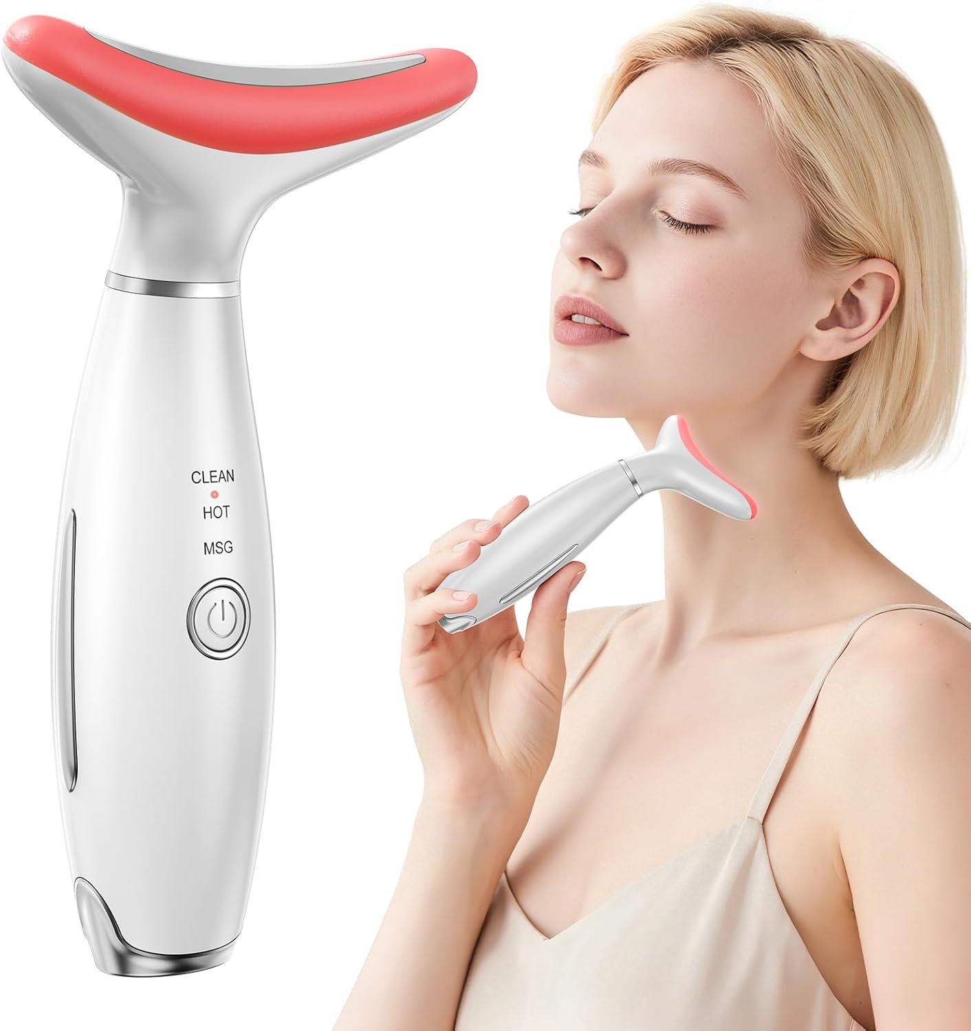 Red Light Therapy for Face, LED Face Massager Tool with Vibraion, Porable Facial Massager for Skin Care at Home, Wrinkle Reducer Face Sculpting Tool,Micro-current Facial Beauty Device(Model AM-810W)