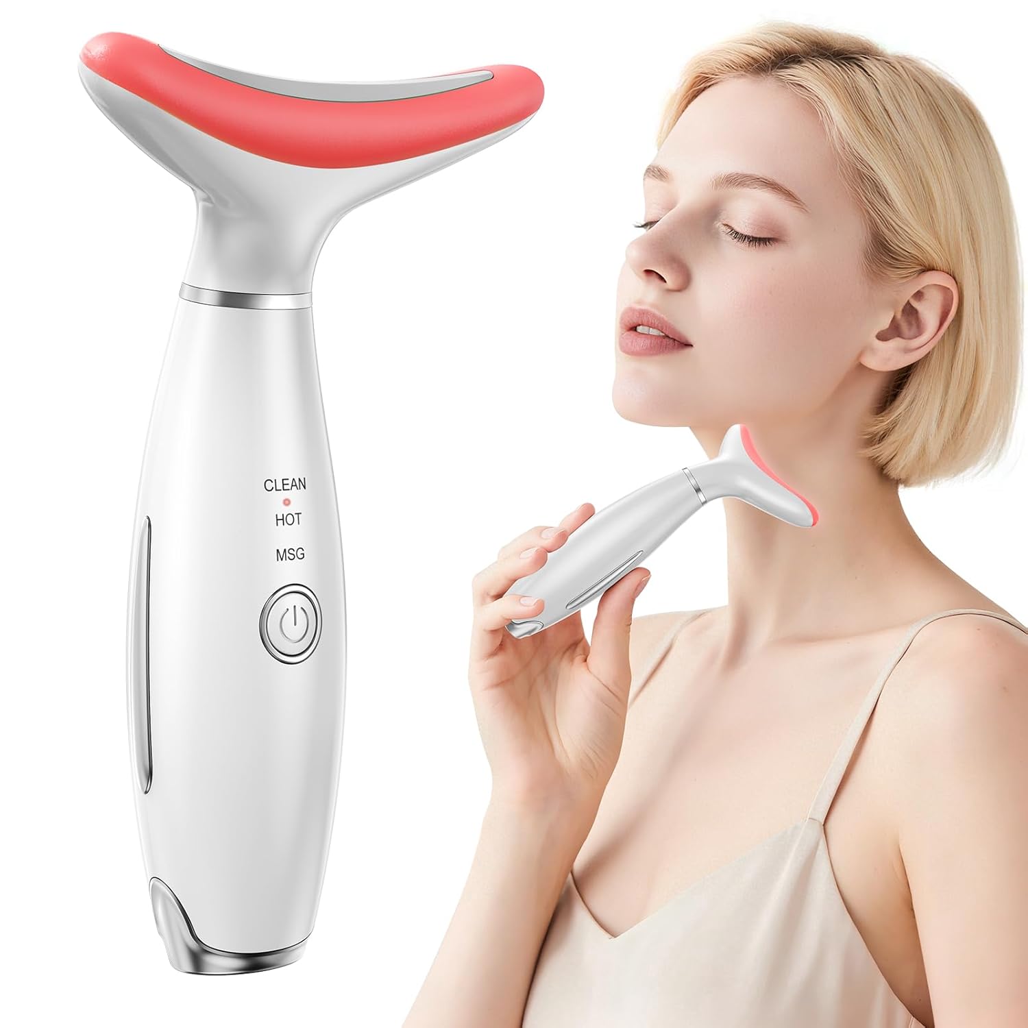 Red Light Therapy for Face, LED Face Massager Tool with Vibraion, Porable Facial Massager for Skin Care at Home, Wrinkle Reducer Face Sculpting ToolMicro-current Facial Beauty Device(Model AM-810W)