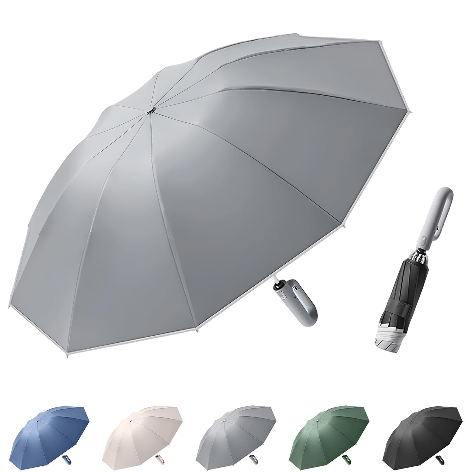 折りたたみ傘 ワンタッチ 自動開閉 逆さ傘 折り畳み 頑丈な10本骨 大きい 逆折り式 日傘 UVカット 紫外線遮断 遮熱 遮光 2重構造 晴雨両用 メンズ傘 反射テープ 耐風 超撥水 おりたたみ傘 メンズ レディース 収納カバー付き 梅雨対策 台風対応 (グレー)