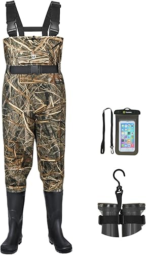 TIDEWE Bootfoot Chest Wader, 2-Ply Nylon/PVC Waterproof Fishing Hunting Waders with Boot Hanger for Men Women Next Camo Evos Size 11