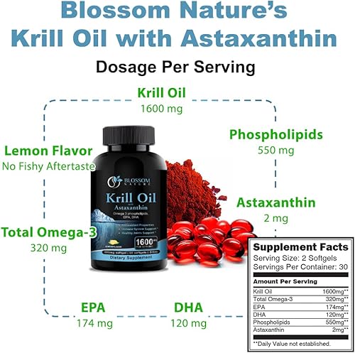 Miniatura 8 de Aceite de krill antártico de 1000 mg con astaxantina, omega-3, 6 y 9, fosfolípidos, ácidos grasos EPA, DHA, apoyo a articulaciones saludables,