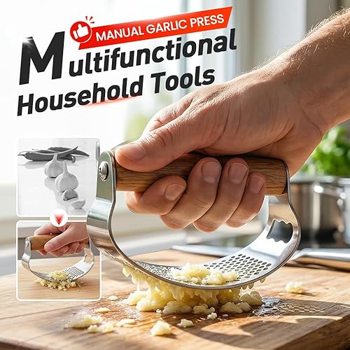 Miniatura 2 de Mecedora de prensa de ajo mejorada, prensa manual de ajo con pelador, molinillo de ajo de mango ancho para herramientas de cocina en el hogar (1