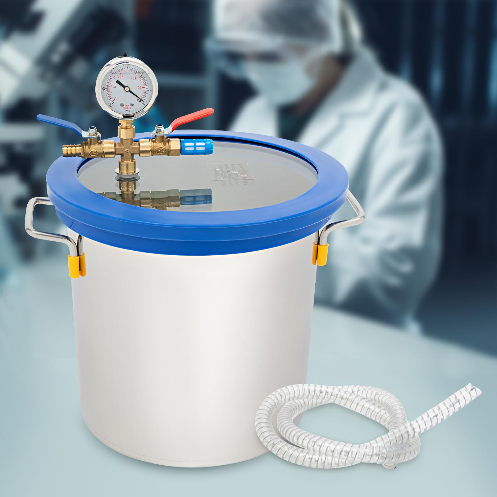 COFECO 3 Gallon Vacuum Chamber with Lid Degassing Chamber, 201 Stainless Steel Vacuum Chamber with 3.28ft Vacuum Hose for Stabilizing Wood, Degassing Silicones, Epoxies and Essential Oils