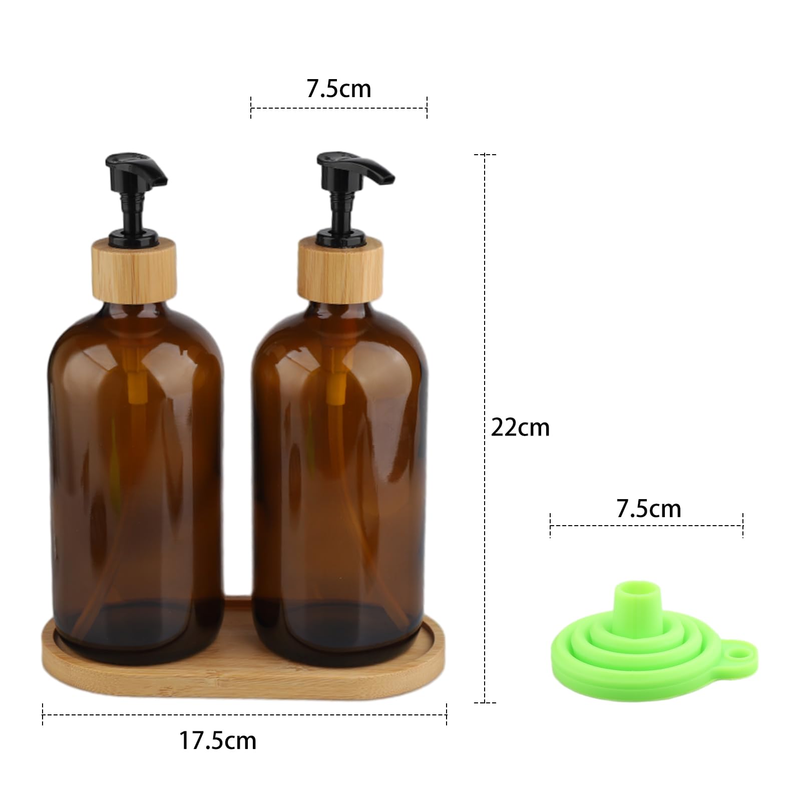 Set di dispenser per sapone in vetro, due da 500 ml dispenser sapone mani, un dispenser ricaricabile con vassoio e pompa, adatto per bottiglie di shampoo, ideale per bagno e cucina (marrone)