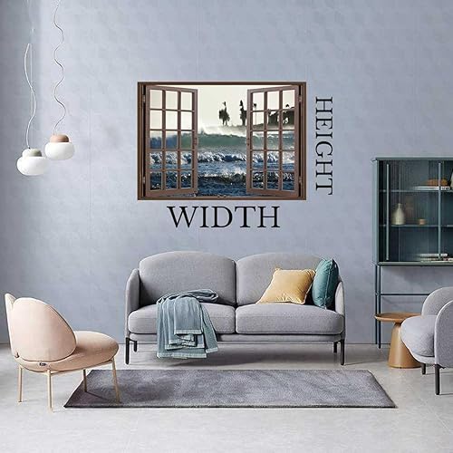 Miniatura 2 de Pegatinas de vista de olas marinas para pared de cuarto, calcomanías de pared bohemias para ventana de color marrón, decoración de pared para