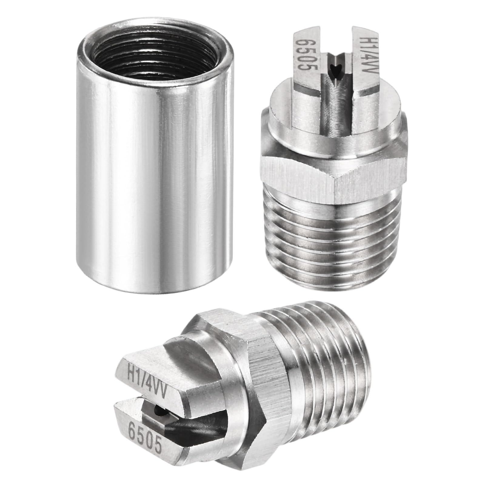 TIXIPEM 1/4" BSP Male 65 Degree Flat Fan Spray Tip [1SET] - High Pressure Washer Spray Nozzle with 1/4" BSP Female Pipe Fitting Used for Water Guns - [Stainless Steel-1.4MM]