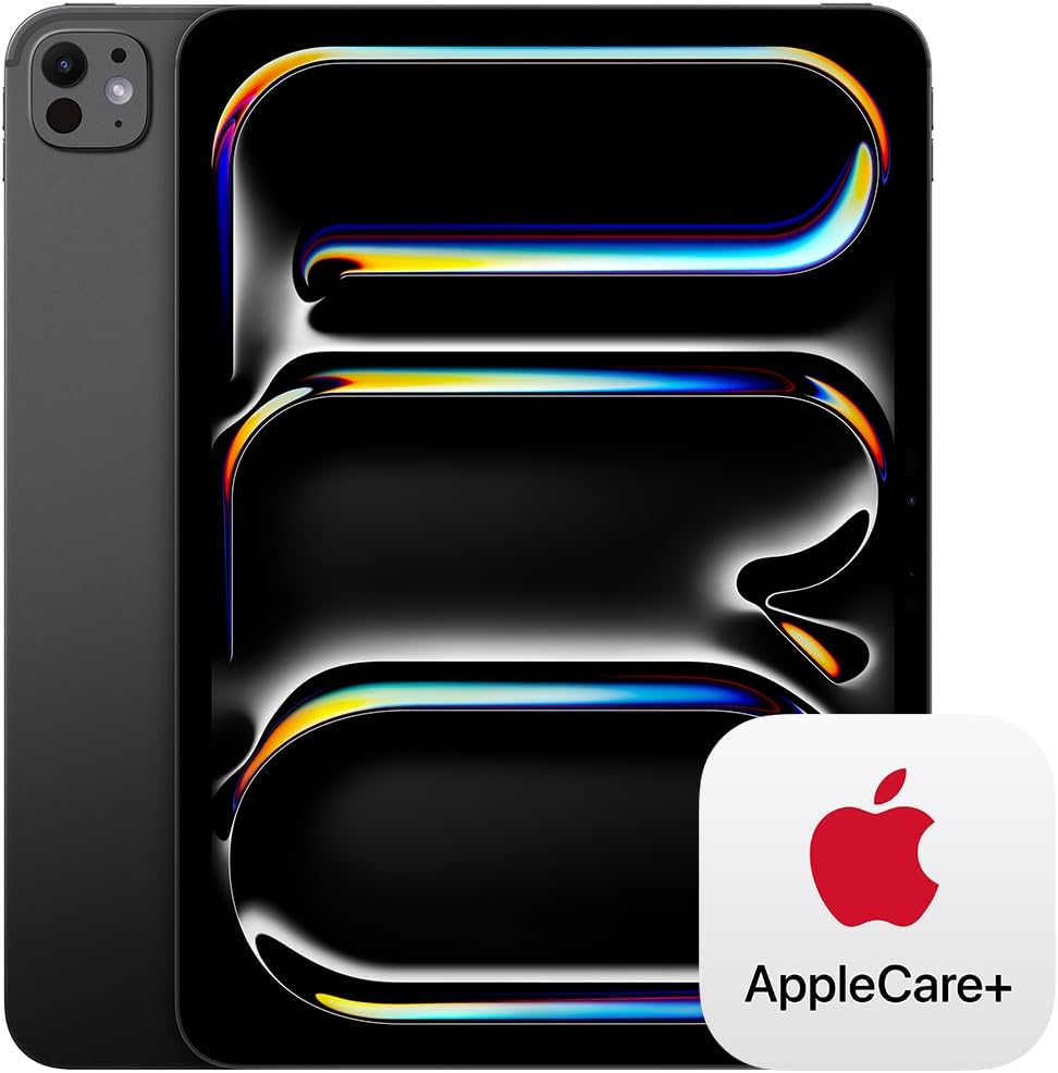 Apple iPad Pro 11-Inch (M4): Ultra Retina XDR Display - Nano-Texture Glass, 1TB, Landscape 12MP Front Camera/12MP Back Camera, Wi-Fi 6E, Face ID, All-Day Battery — Silver with AppleCare+ (2 Years)