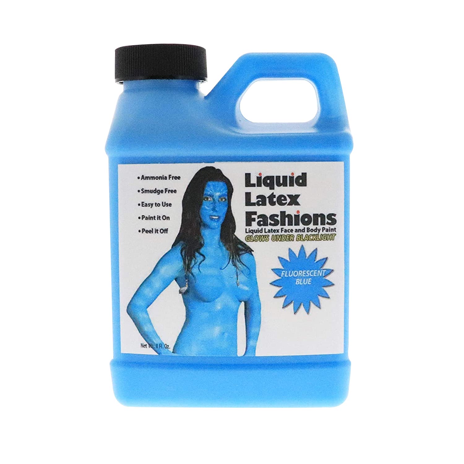 Fluorescent Blue 8 Oz - Liquid Latex Face and Body Paint, Black Light UV Reactive GLOW, Ideal for Cosplay, Costumes, Concerts, Halloween and Theater,