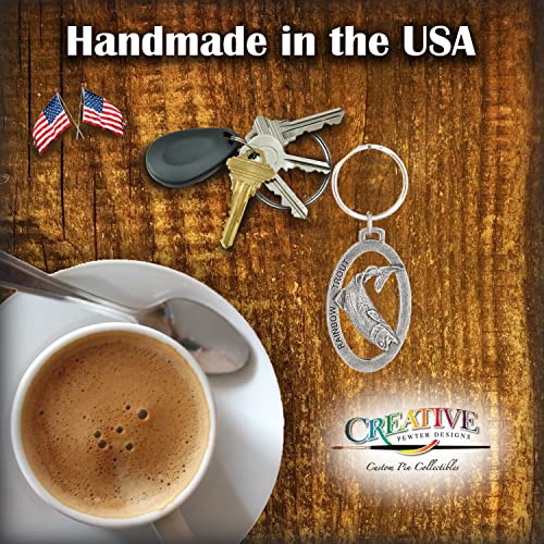 Rainbow Trout Keychain, Pewter, F003KC, 2”, 100% Handmade in the USA, Metal Keychain, Fish Keychain, Keys, Key Ring, Key Fob, Key, Key Chain, Fishing Gift, Over 200 Fish Designs Available.3