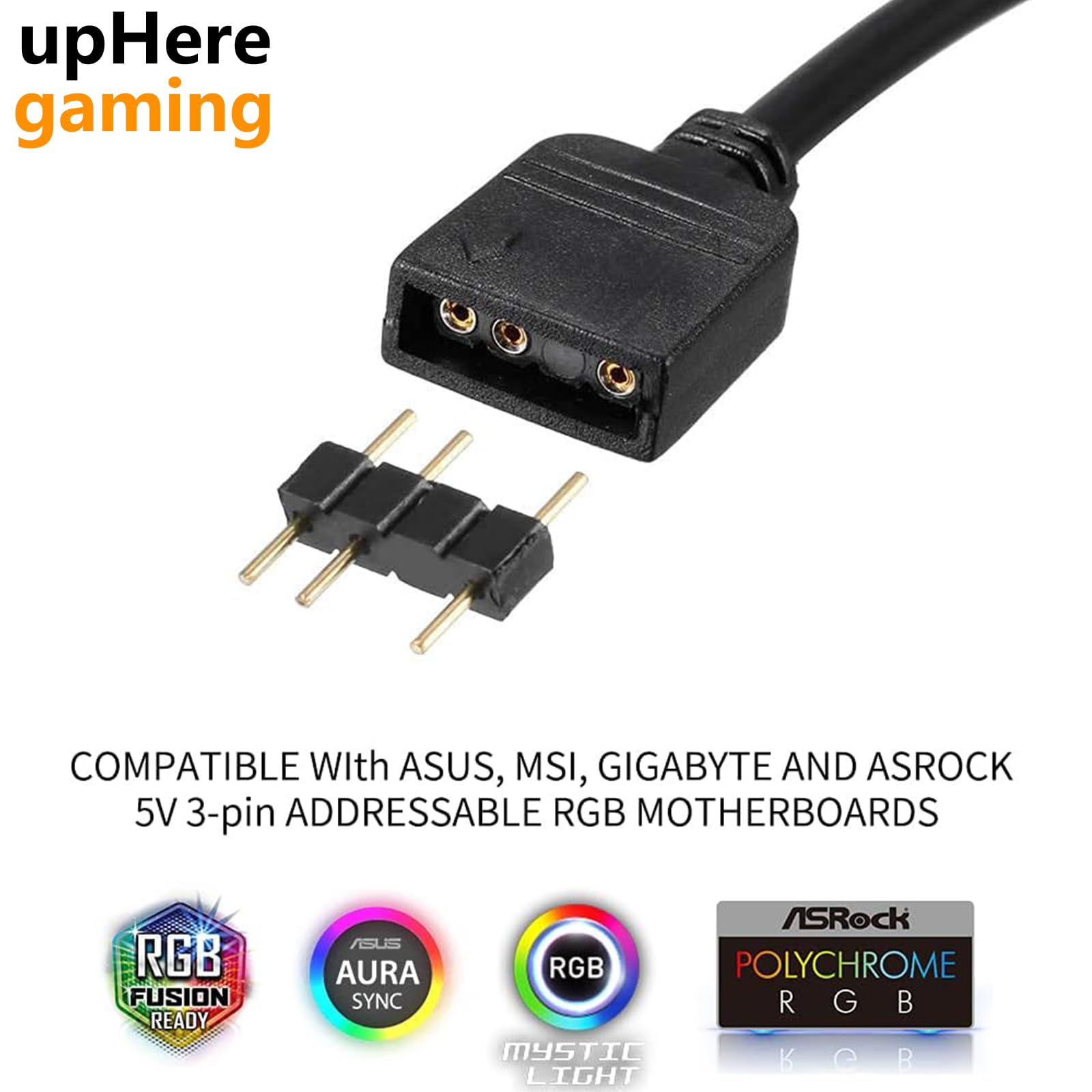 upHere gaming ARGB 3Pin Câble,Hub ARGB Adaptateur RGB,Répartiteur de Ventilateur 1 à 4 Splitter Cable Répartiteur Connecteur pour Bande LED,30 cm avec Broches Mâles（53ARGB）