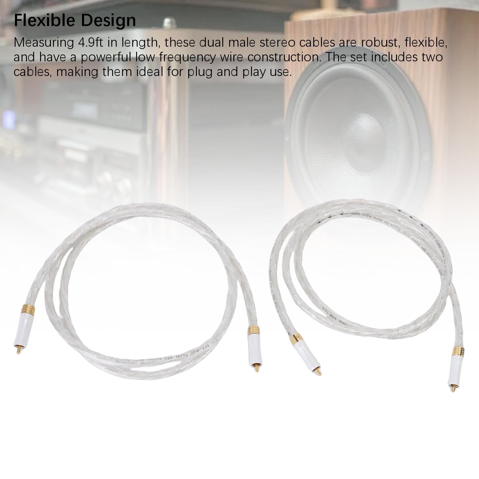 Cavo Stereo Maschio a Maschio, Cavo Stereo Doppio in Rame da 4,9 Piedi per Giradischi Amplificatori Altoparlanti, Doppia Schermatura e Connettori Placcati Oro 24K