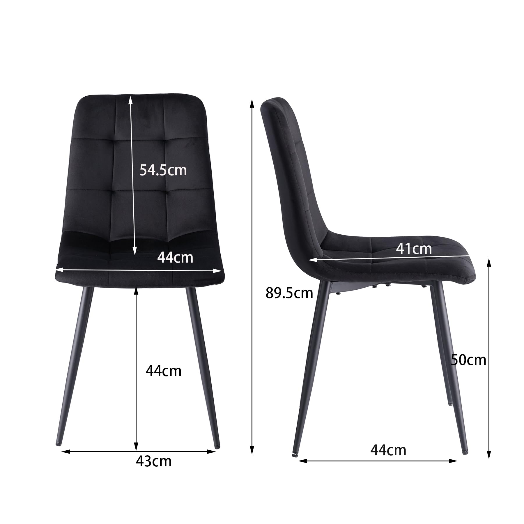 Lot de 4 Chaises de Salle à Manger Modernes, Confortables, en Velours Hollandais, sans Accoudoirs, avec Pieds en Métal, Idéales pour Les Chambres, Les Bureaux et Les Salons, Noires - HL