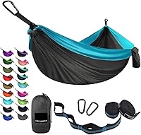 Gold Armour Portable Camping Hammock - Ultralight 500lb Single Hammock with Tree Straps & Carabiners, Gray/Blue USA Brand