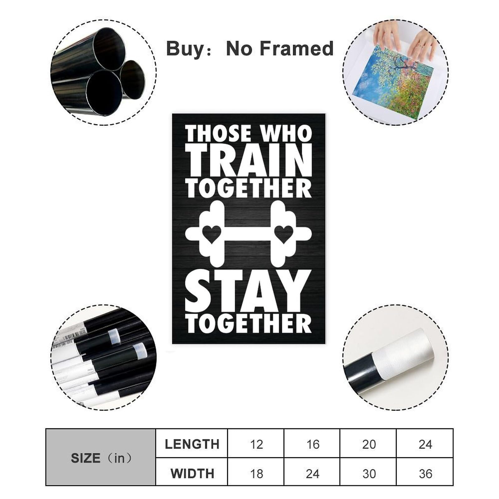Póster motivacional con texto en inglés "Train Together Stay Motivational", arte de pared para gimnasio, hogar, estudio, oficina, decoración de 50 x 75 cm