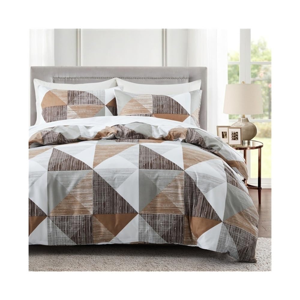 VHKJewE 2/3 Pieces Modern Geometric Duvet Cover Set Soft Skin-friendly Brown Triangle Pattern Bedding Set(US King(264x229cm))
