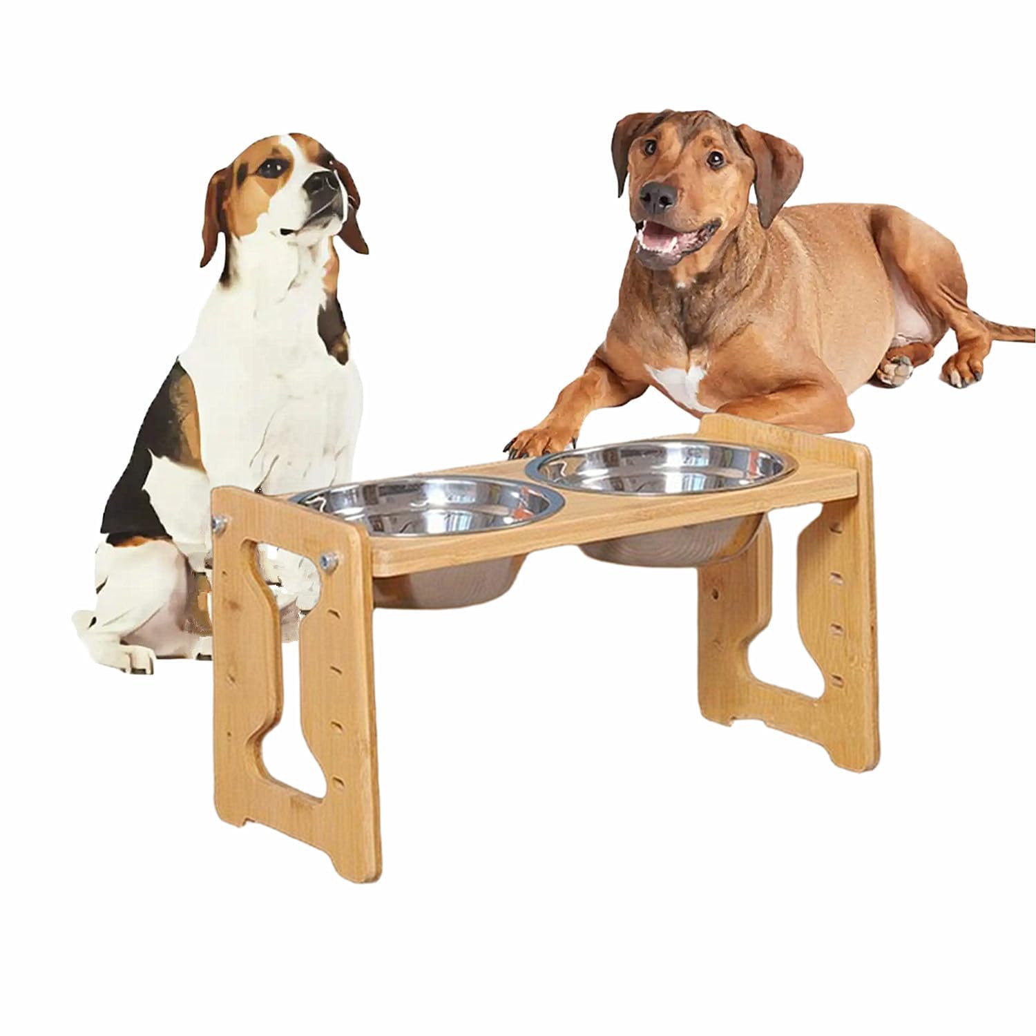 Homeily Elevated Dog Bowl, 9-Height Adjustable Tilt Wood Stand, Steel