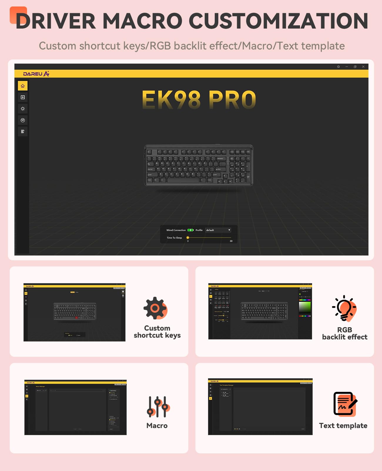 DAREU EK98PRO Sakura Rosa Tastiera meccanica gaming, tripla modalità BT/2,4GHz/USB-C, interruttori lineari pre-lubrificati, personalizzabile con sostituzione a caldo per Win/Mac