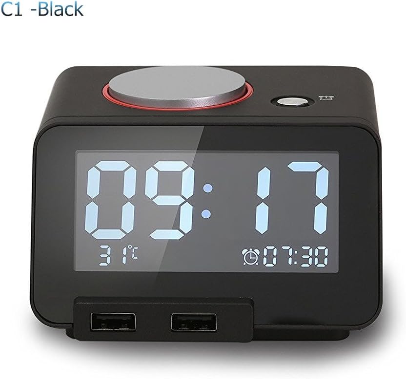 Homtime C1 Multi-function Alarm Clock, Indoor Thermometer, Charging Station/Phone Charger with Dual Port USB For IPhone 5/5s, iPhone 6/6+,IPad, IPad Mini,Smartphones&Tablets(BLACK)