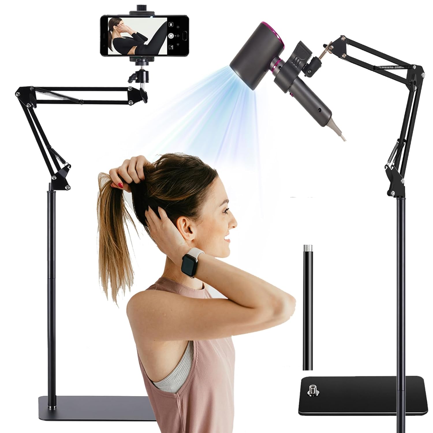 Hair Dryer Stand Hands Free 360 Rotate Hair Dryer Holder Stand Floor, Hands Free Blow Dryer Stand Clip Suitable for 99%
