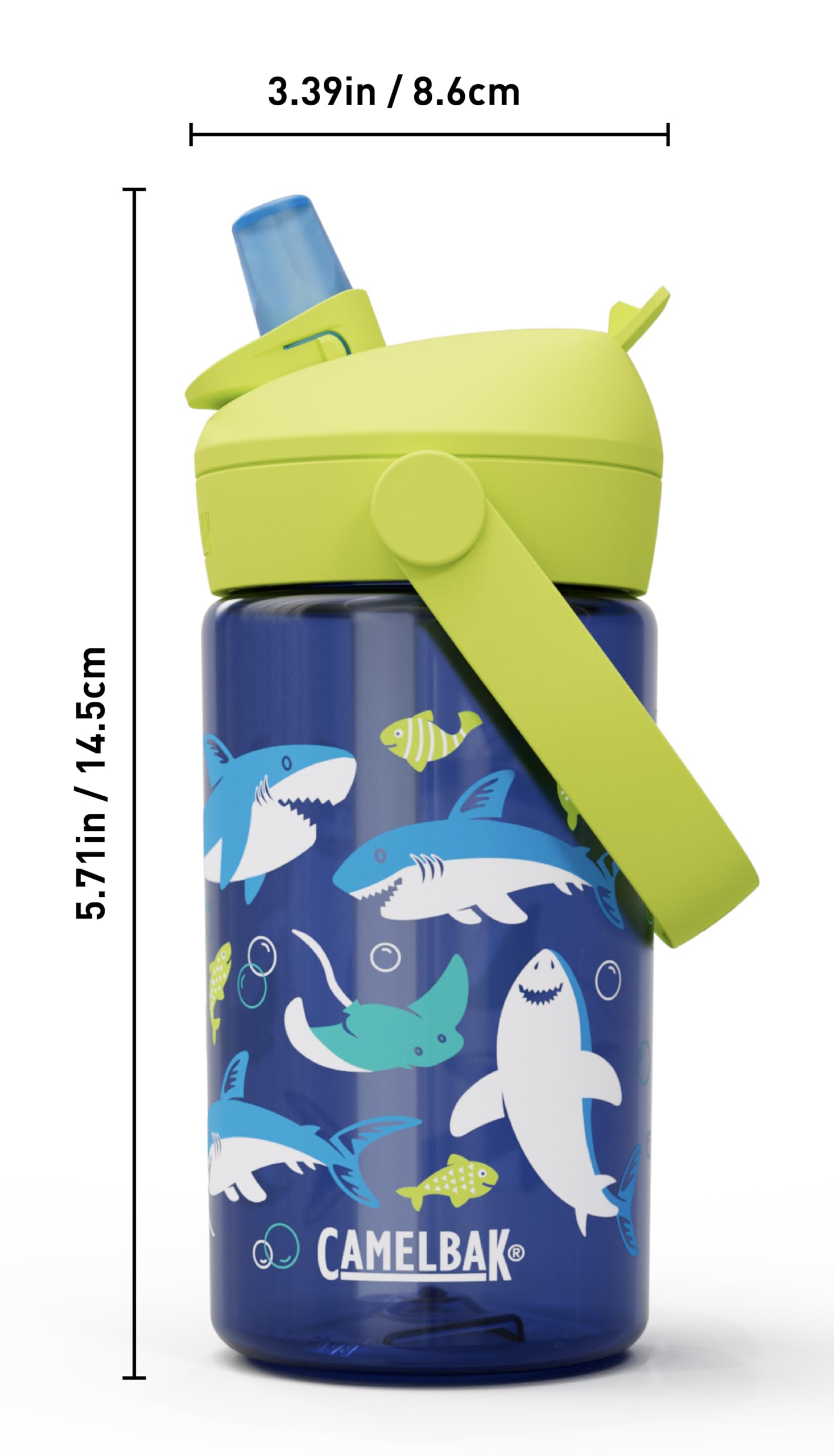 CamelBak THRIVE FLIP STRAW KIDS 415 ml – bouteille de sport – étanche – pour enfants – facile à manipuler – idéal pour les déplacements – Sharks And Rays, taille: OS