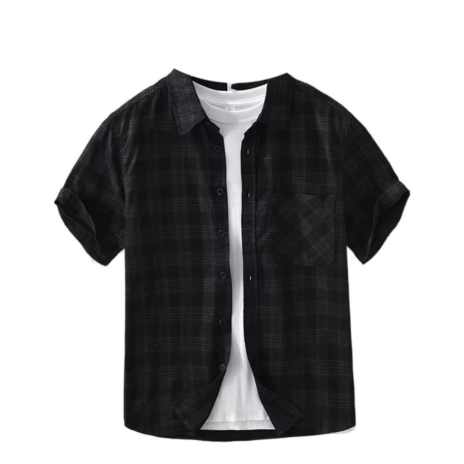 Camicetta Vintage da Uomo a Quadri a Taglio Slim, Colletto abbattuto, Top Estivo per cene Eleganti