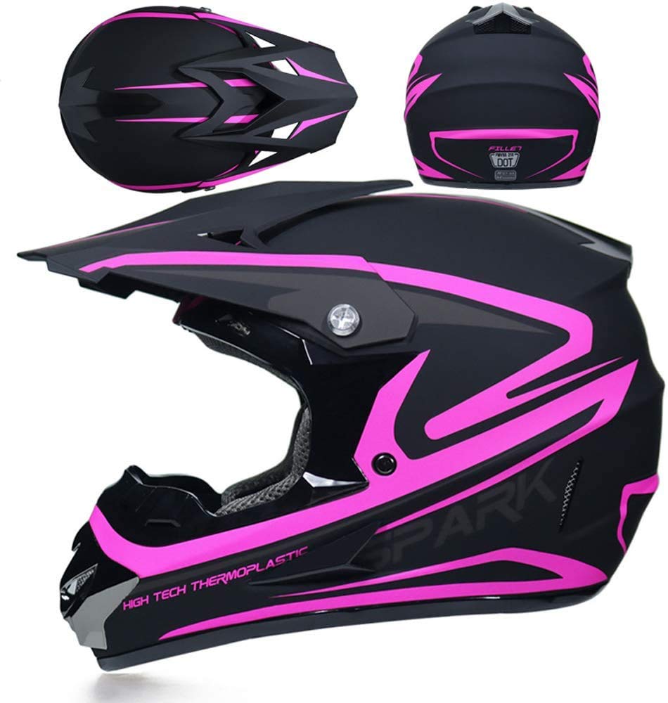 Motorrad Crosshelm Set Schwarz – Inkl. Brille, Handschuhe, Maske & Netz, Fullface, Für Offroad & Motocross