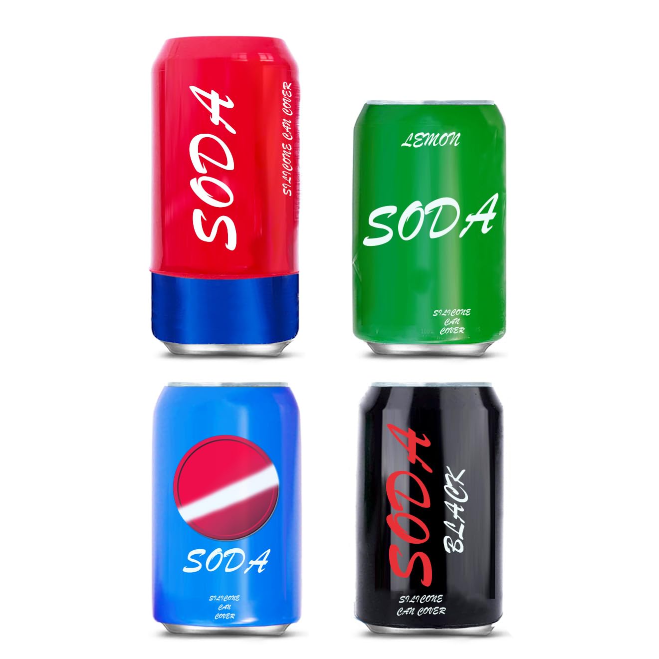 Simplation Can Covers that Look Like Soda, Silicone Sleeves for Cans, Can Wraps, Fits All 12FL OZ 355ml (4 Pack, Mixed)