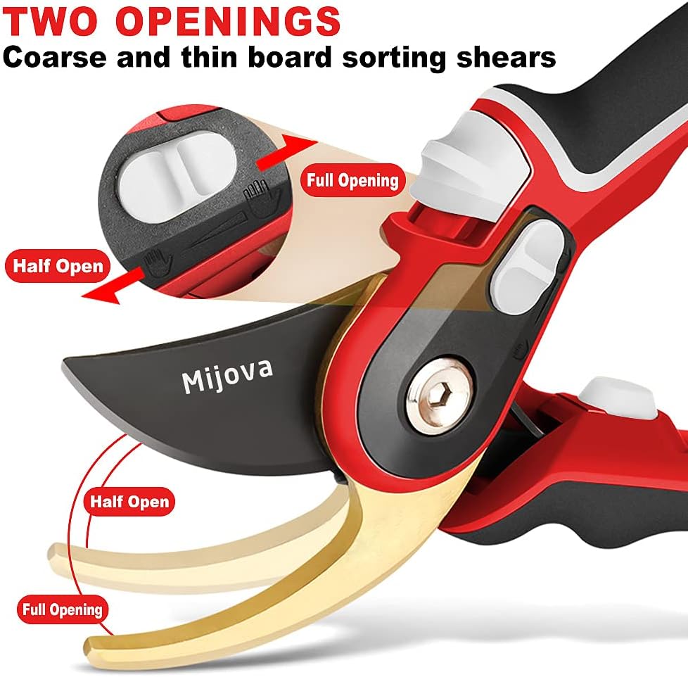 Garden Pruners, Heavy Duty Garden Clippers, Pruning Shears with Adjustable Thumb Lock, Hand Gardening Tools Pruners, High Carbon Steel Sharp Gardening Scissors (red) - Image 3
