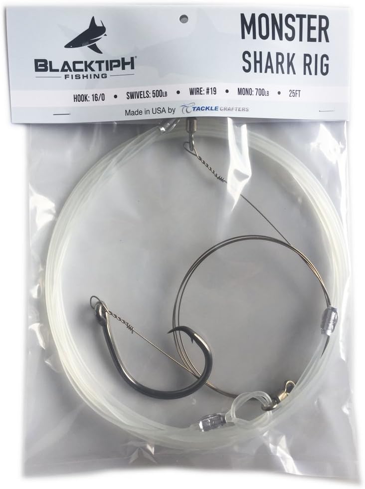 BlacktipH Monster Shark Rig - Surf Fishing Rig with Mustad Circle Hook - Shark Leader for Hammerhead, Tiger, Bull, Goliath Grouper - 1 Rig