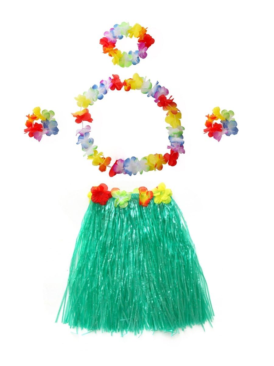 GenericHawaii Dancing Hula Set Grass Skirt Adult Costume Suit (Green)