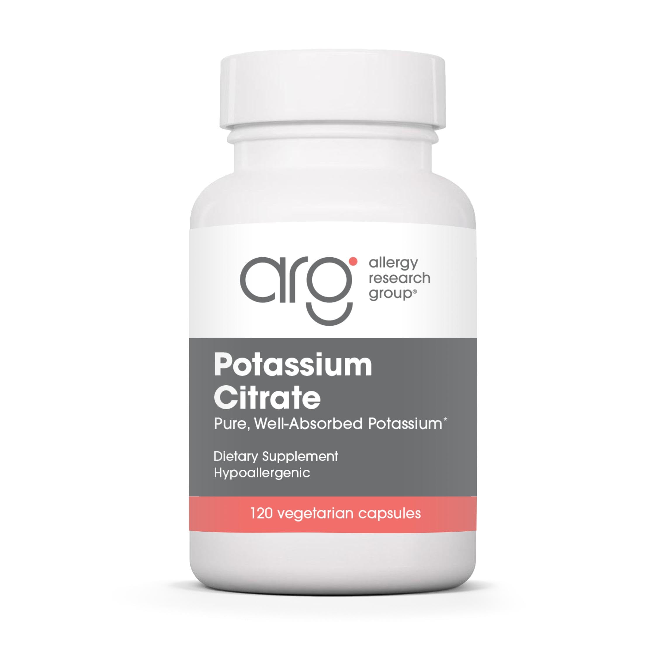 Allergy Research Group Potassium Citrate - Delivers 99 mg Potassium - Well-Absorbed Mineral for Cellular & Muscle Function - 120 Servings - 120