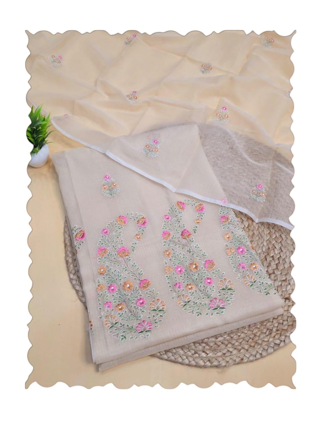 sunehridoria Kota Doria Embroidered Suit for Women | Unstitched Dress Material 2.5 Meter Top & 2.5 Meter Dupatta | Floral Cotton Kota Doria Suit Set | Lightweight Summer Ethnic Wear-picture-22
