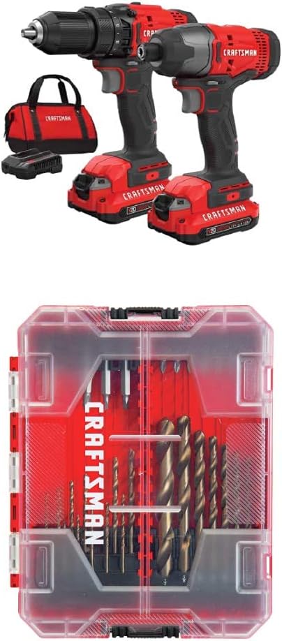 CRAFTSMAN V20 Cordless Drill Combo Kit, 2 Tool with Drill Bit Set, 85 Pieces (CMCK200C2 & CMAF1285)