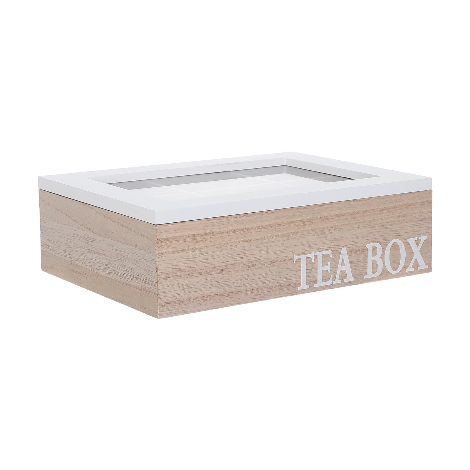 Operitacx Boîte de rangement pour sachets de thé - Boîte à thé en bois à 6 compartiments avec couvercle en verre à charnière - de rangement pour sachets de café à poser sur la table