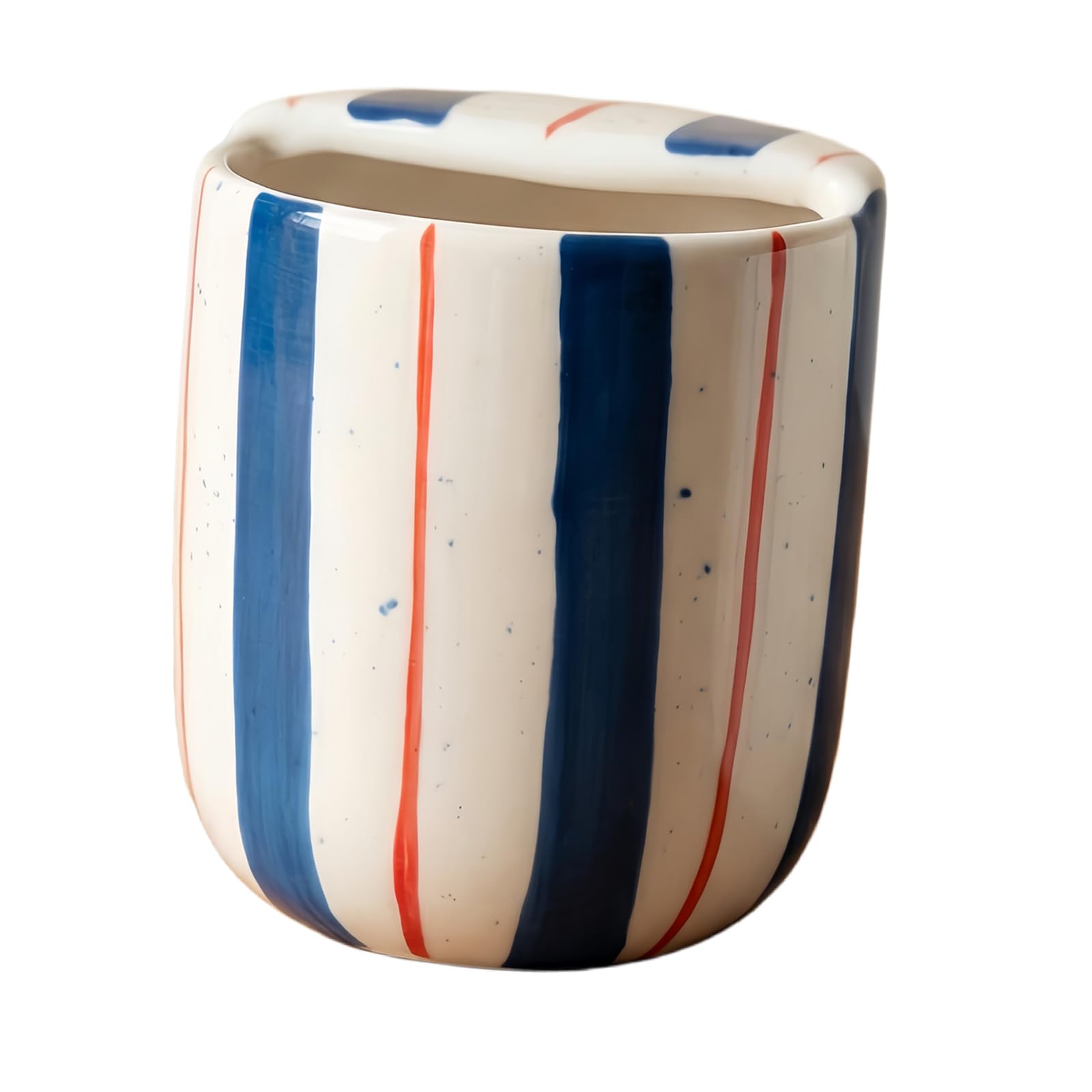 Nucelit Stylish Blue Striped Ceramic Coffee Cup 300ml Portable Beverage Mug Drinkware for Camping Offices Home Earthenware Coffee Cup
