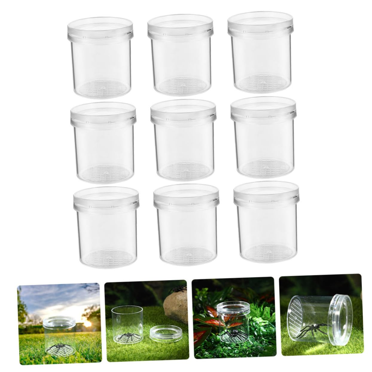 Caja de Observación de Insectos Aumento Triple, Plástico | 9 Piezas, Tapa Flujo de Aire, Alta Transparencia, Segura para Niños y Niñas