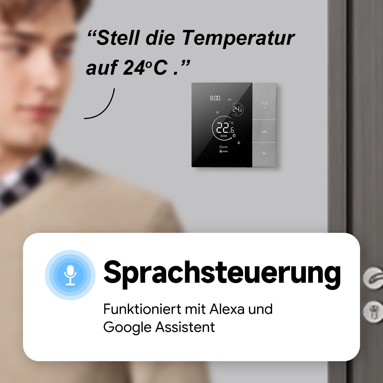Beok Thermostat Fussbodenheizung Smart, Wifi Raumthermostat Digital für Wasser Fußbodenheizung WLAN Heizungthermostat Programmierbare, Kompatibel mit Tuya Smart Life/Google Home/Alexa 3A TGP508WIFI-WP