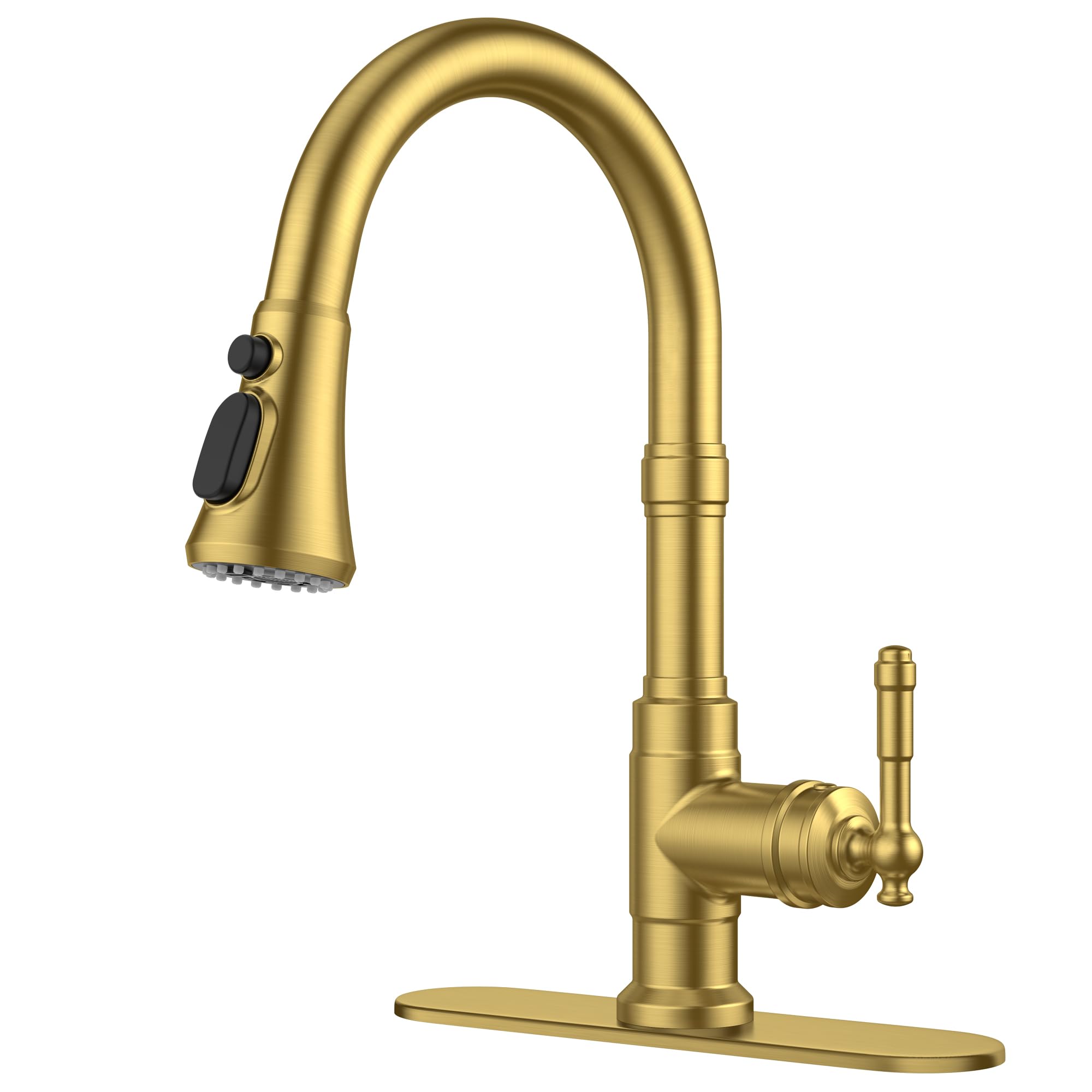 Grifos de cocina vintage con rociador extraíble, grifo de fregadero antiguo de acero inoxidable con arco alto dorado y manija única para casas de campo, caravanas, bares y autocaravanas. Apto para