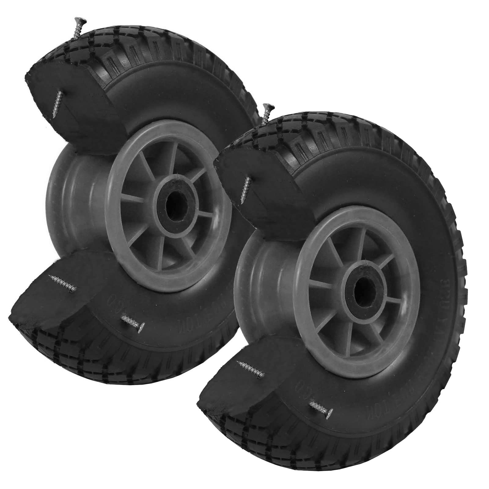 2 Stück PU Sackkarrenrad 3.00-4 Mit Bockrolle – ø260mm, Tragkraft 110kg, Pannensicher, Kugellager