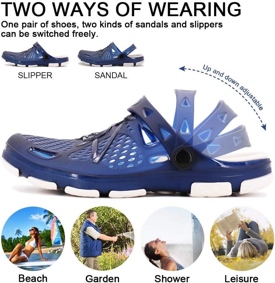 beister Mens Clogs Non Slip Water Shoes with Adjustable Strap, Lightweight Slip on Mules Garden Kitchen Outdoor Beach Yard Pool Shower Summer Sandals Slippers - Image 4