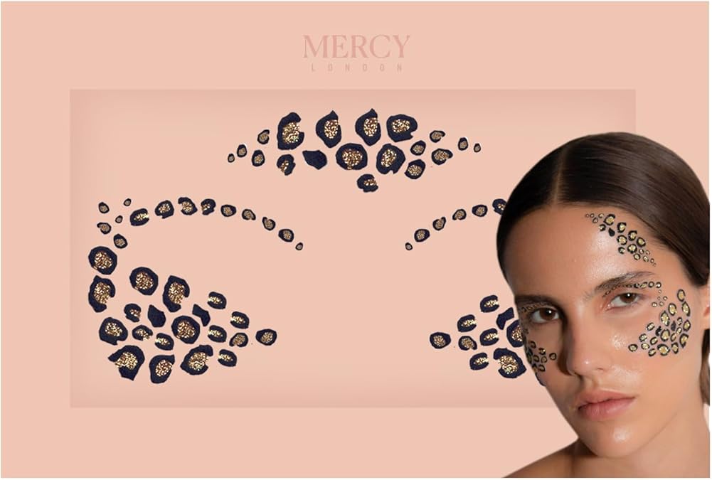Leopard Print Contour Face Jewels by Mercy London Leopard Cat Costume Accessories Gems All In One Halloween Stick On
