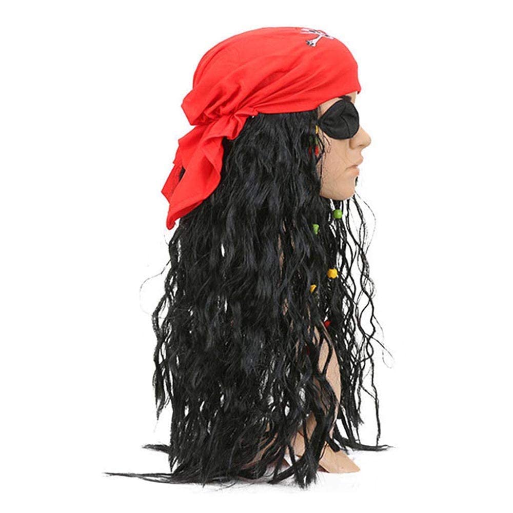 StarDY Pirates Caribbean Costume Jack Sparrow Mask Cosplay Adult Captain Pirate Headscarf Accessories Sets For Halloween Fancy Gift (Black Red)