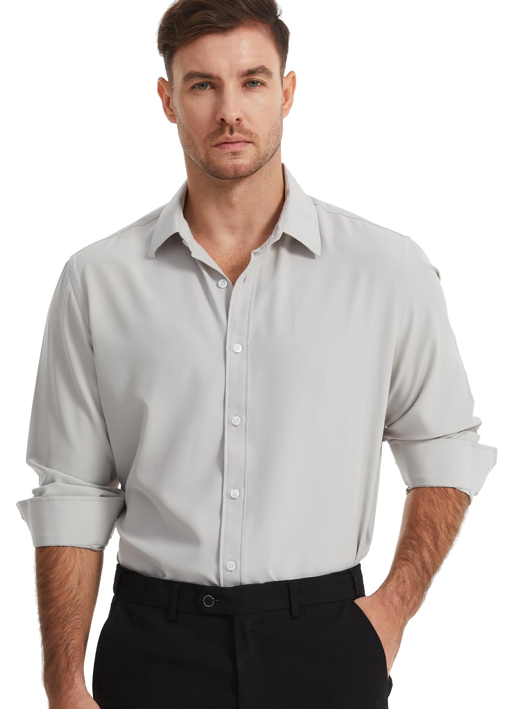 Men's Dress Shirts Solid Wrinkle-Free Long Sleeve Button Down Shirt Regular Fit Formal Shirts