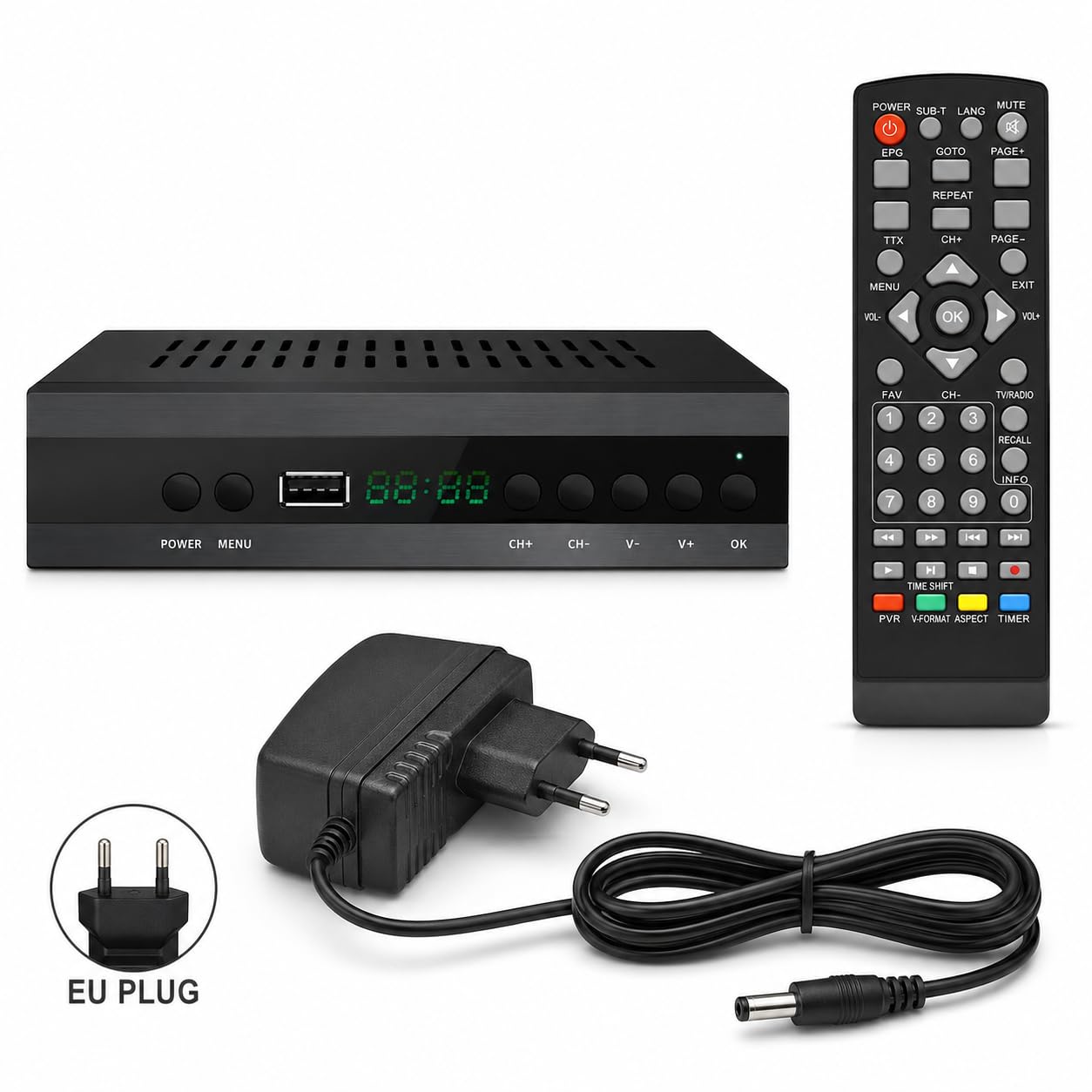 2024 Nouveau décodeur TV TDT espagnol DVB-T T2 H265 HEVC FTA Full HD PVR, USB, HDMI, SCART, tuner TV numérique terrestre, récepteur numérique, Full HD 1080p