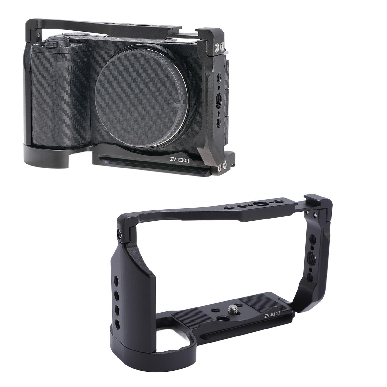 XUMIUZIY Gabbia in Lega di Alluminio per Fotocamera ZV E10II, Compatibile | Gabbia per videocamera con piastra QR tipo Arca, fori per viti da 1/4\" e 3/8\", per stabilizzatore RS2 RS3 RS4