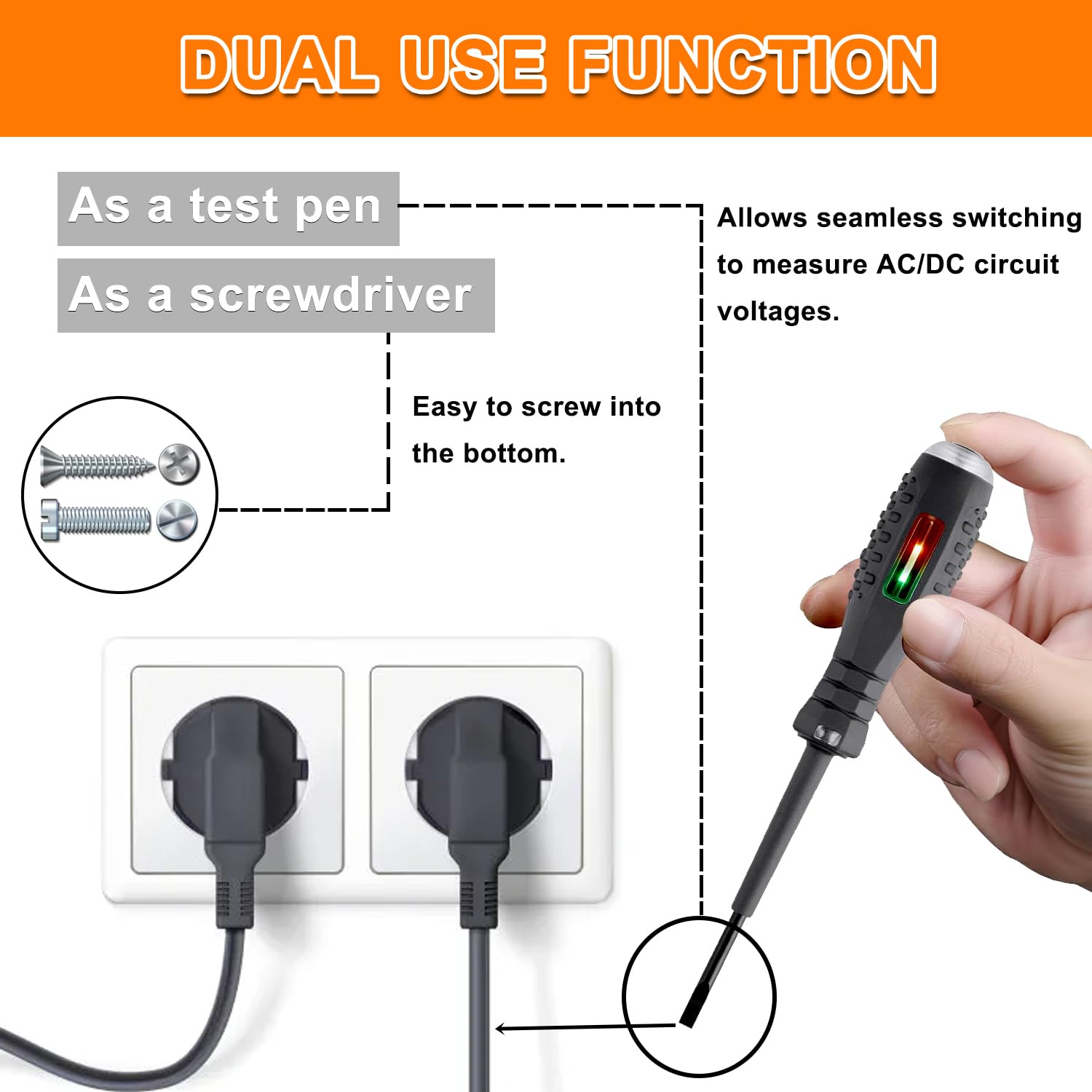 2 in 1 Rilevatore di elettricità Cacciavite magnetico, Forte Coppia elevata rivelatore di elettricità, Penna Tester di Tensione Per elettricisti(2 teste piatte +2 croci)