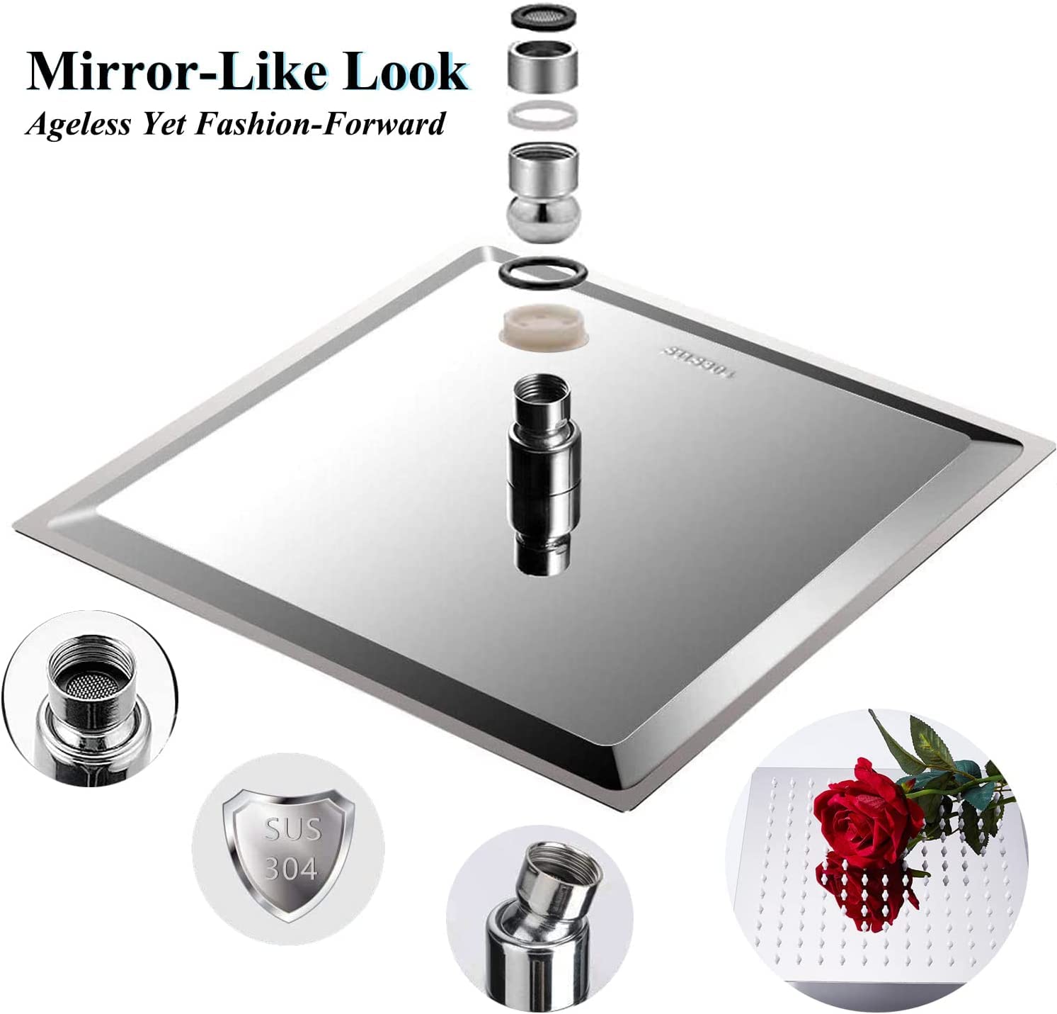 Bellearlly - Soffione doccia a pioggia ad alta pressione, in acciaio inox, con 3 impostazioni on/off, con supporto doccia e tubo flessibile da 218 cm, cromato