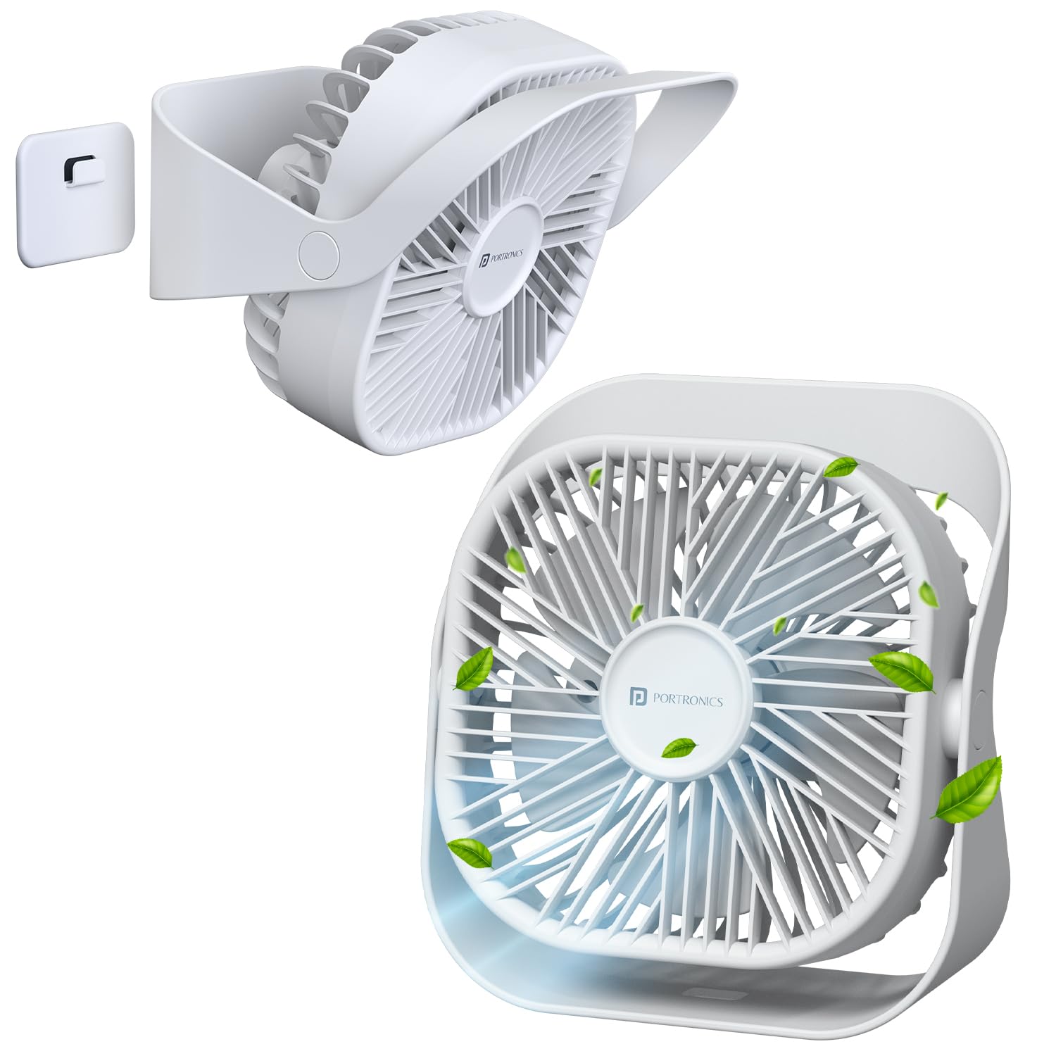 Portronics CoolCube Mini, 2-in-1 Desktop & Wall Fan, 2000mAh Battery, Type-C Charging, 360° Rotate with Pasteable Hook, 3 Speed Modes, BLDC Motor,Quiet Operation,3 Hour Playtime,Compact&Portable,White-picture-11