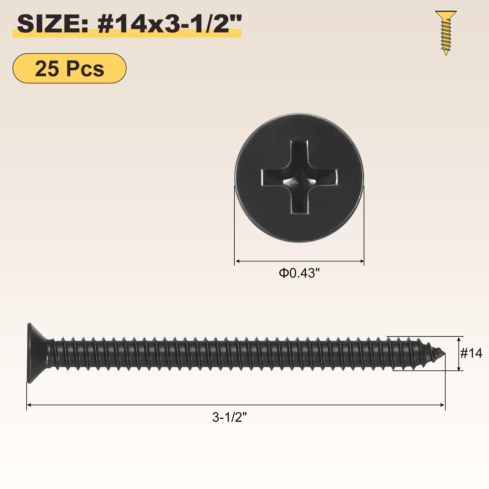 METALLIXITY Countersunk Phillips Wood Screw (#14x3-1/2") 25Pcs - Image 2