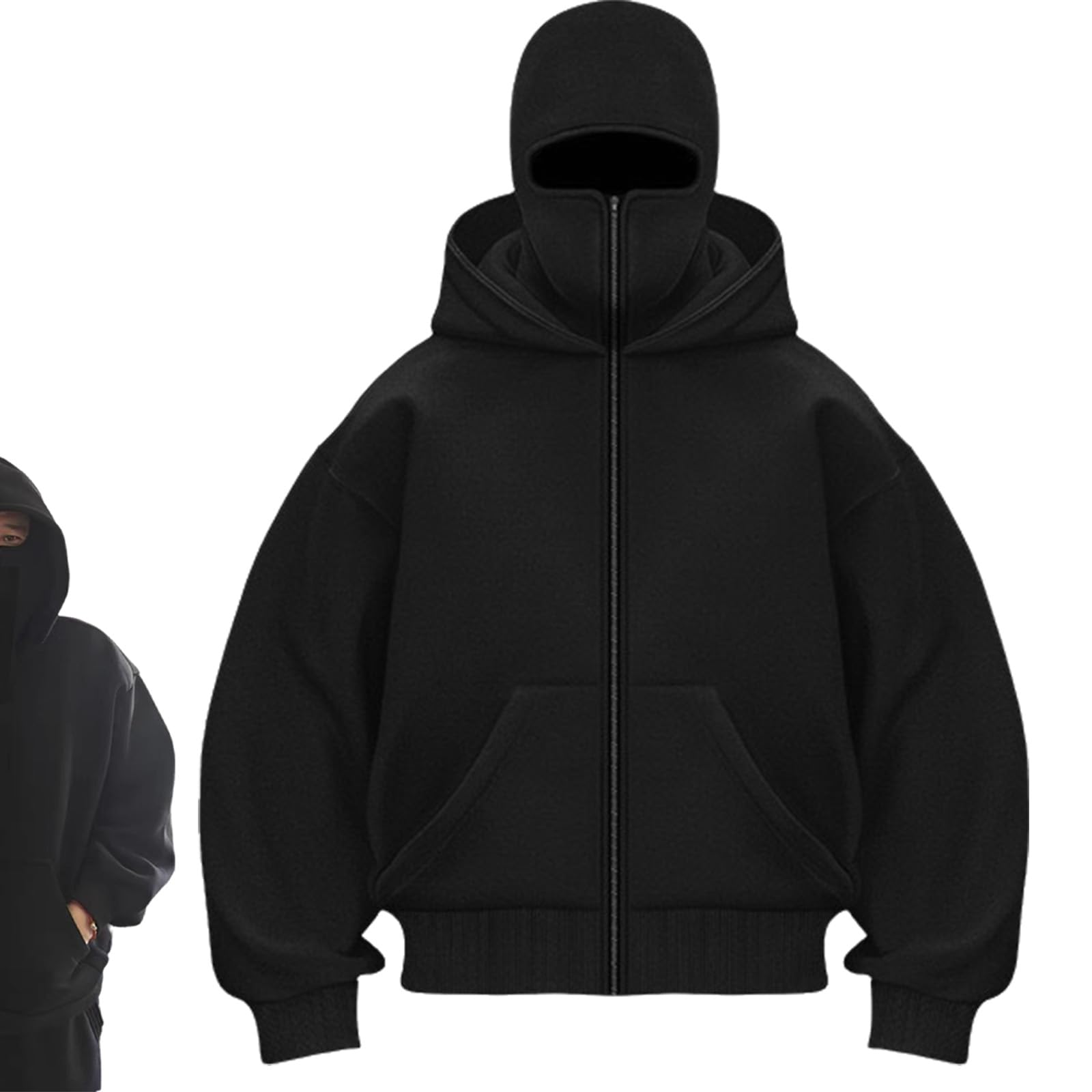 Balaclava Zip Hoodie Men Hoodie Balaclava Men Half Zip Pullover Men Hoodie Spring Hoodie for Men Windproof Streetwear